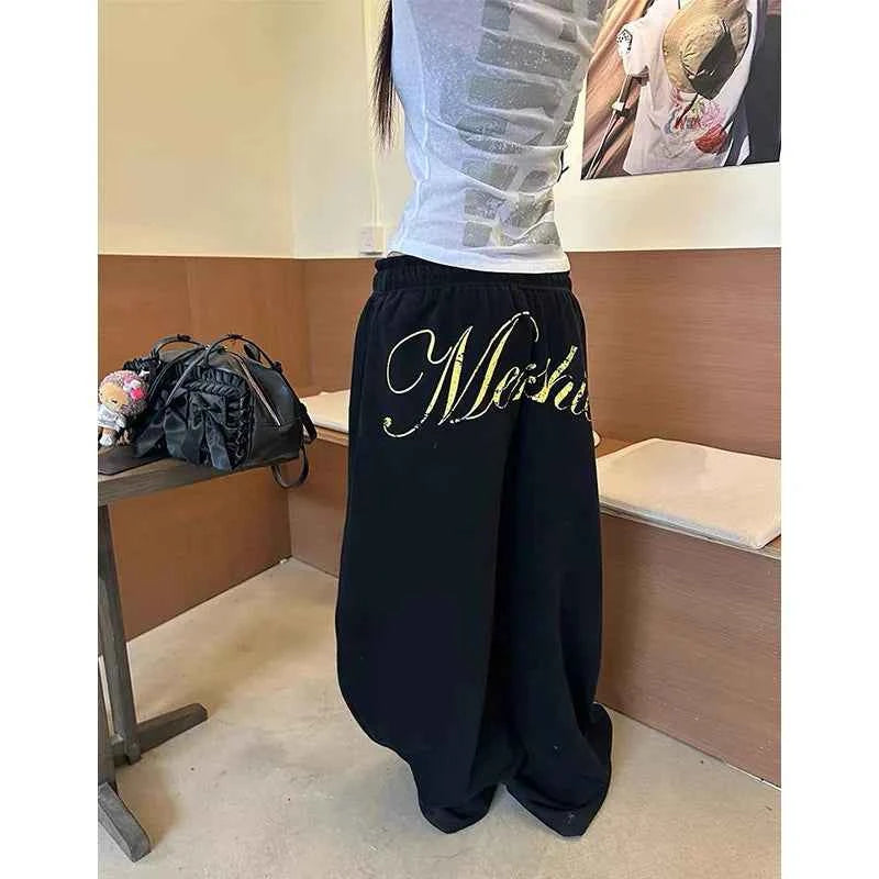 Premium Black Oversize Star Elastic Sweatpants