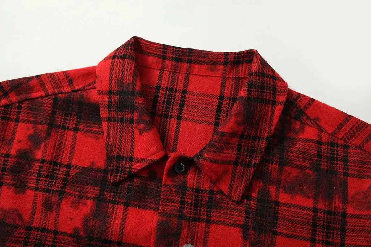 Durable Gothing Plaid Short Sleeve Red Casual Shirt