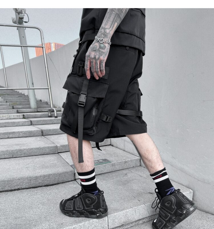 Techwear Streetwear Ribbons Baggy Shorts
