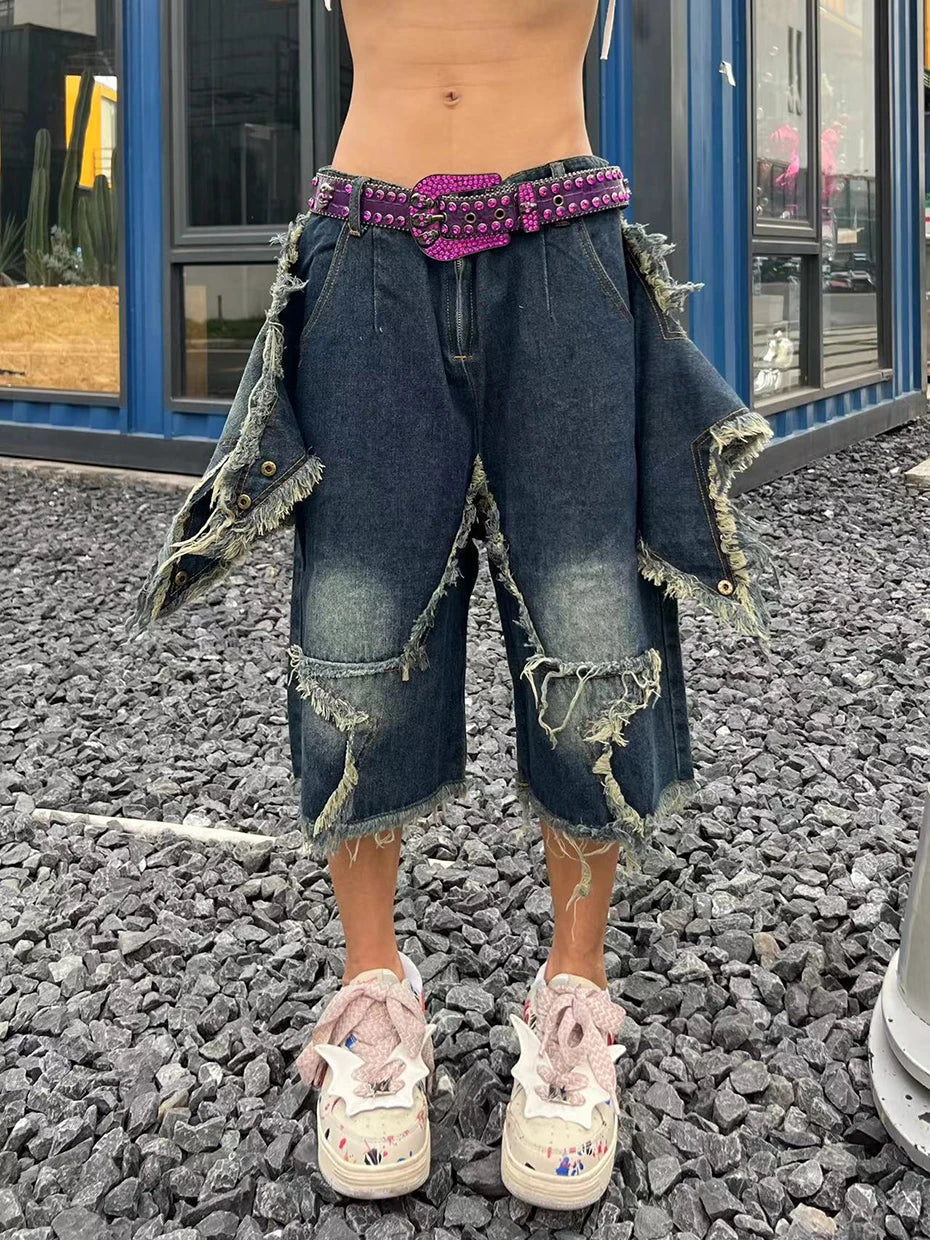 Blue Denim Tassel Star Shorts