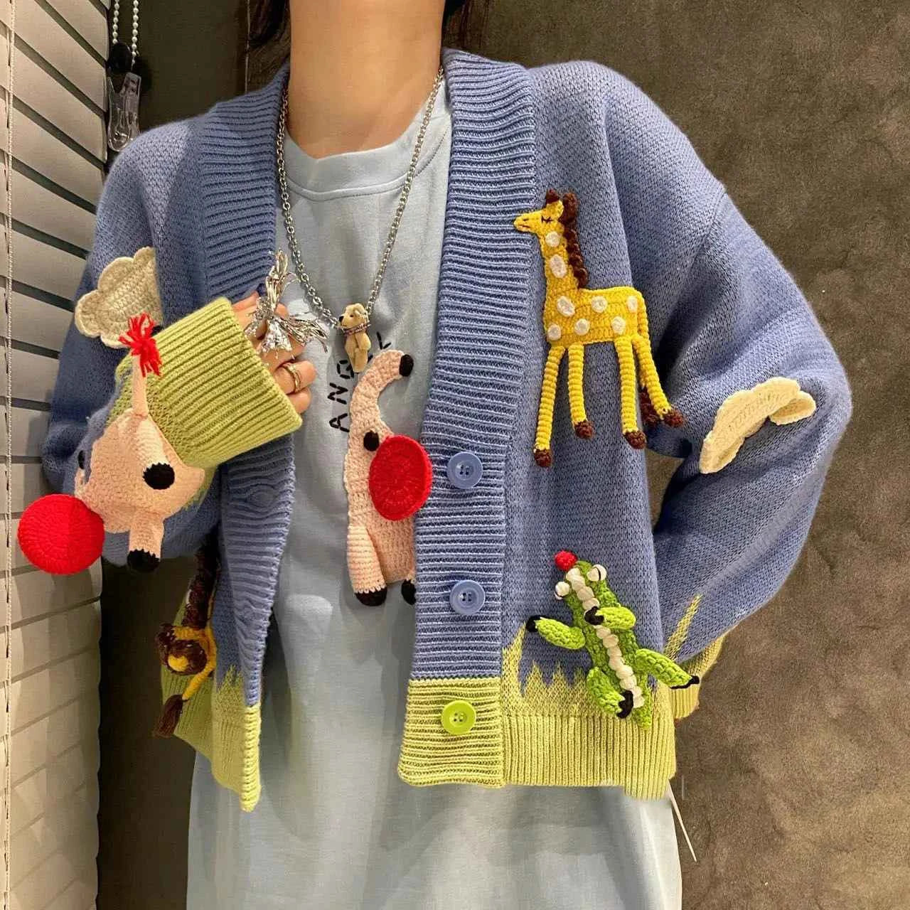 Girls Versatile Sweet V-Neck Cardigan