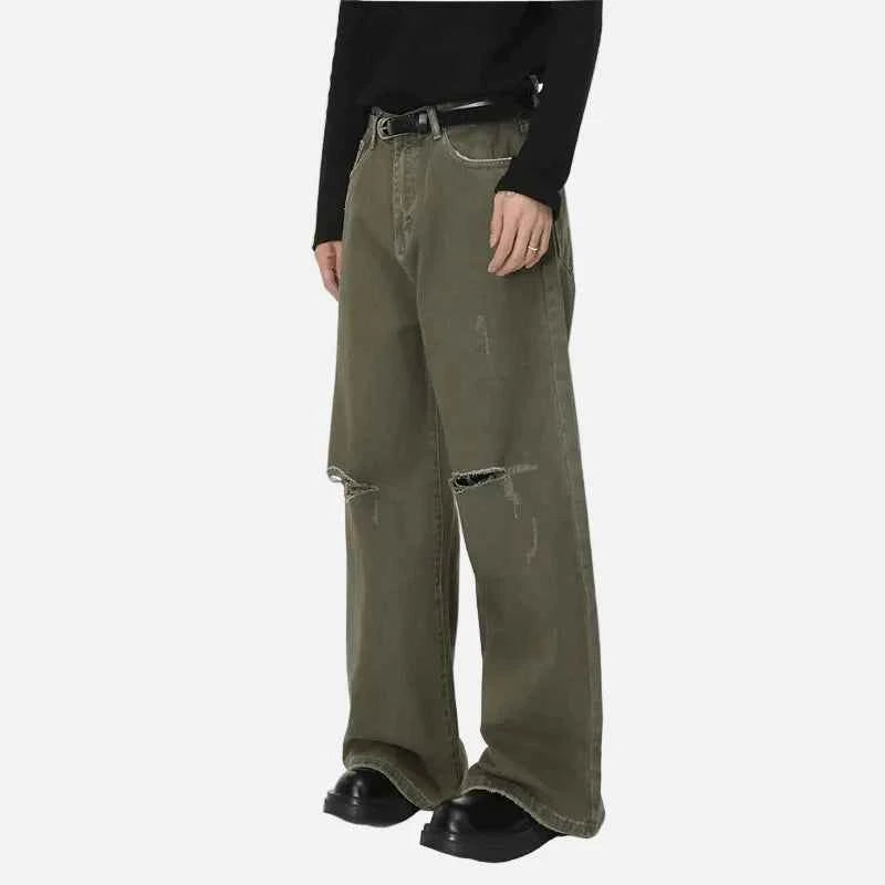 Vintage Green Distressed Loose Fit Jeans