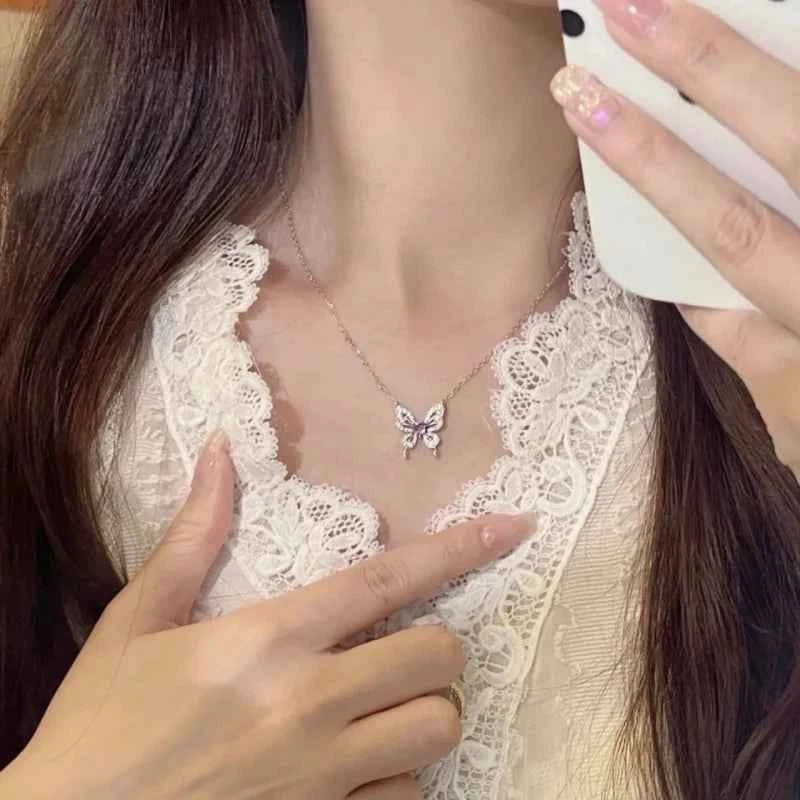 Purple Zircon Butterfly Pendant Necklace