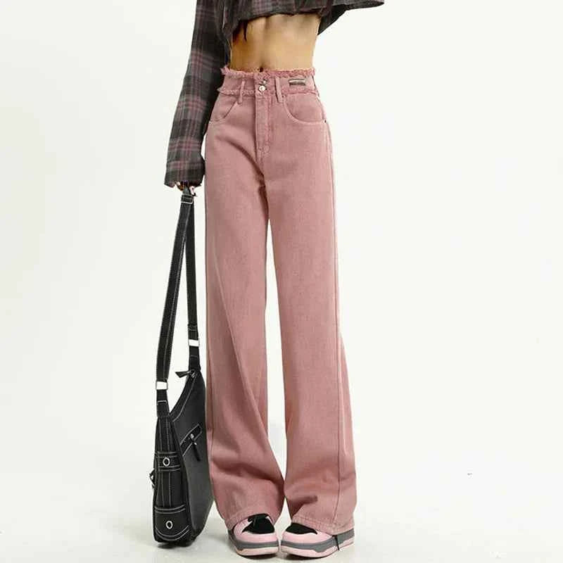 Pink Gothic Y2K Designer Straight Leg Jeans