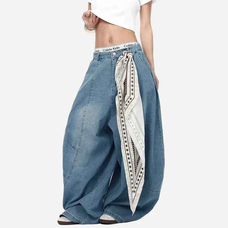 Y2K Street Muse Wide-Leg Scarf Jeans