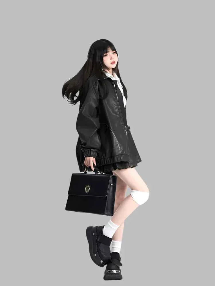Retro Oversized Distressed Faux Leather Jacket