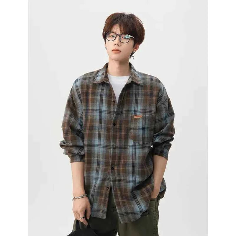 Vintage American Style Blue Plaid Shirt