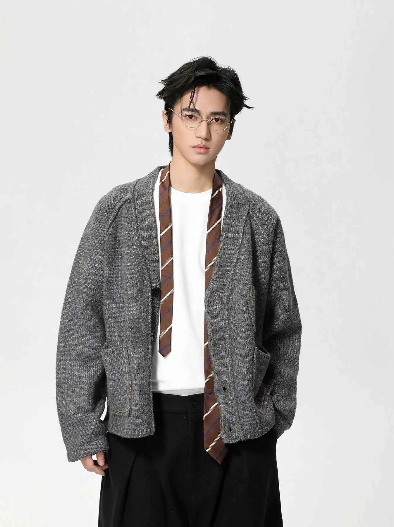 Cozy Contrast Color Wool V-Neck Knit Cardigan