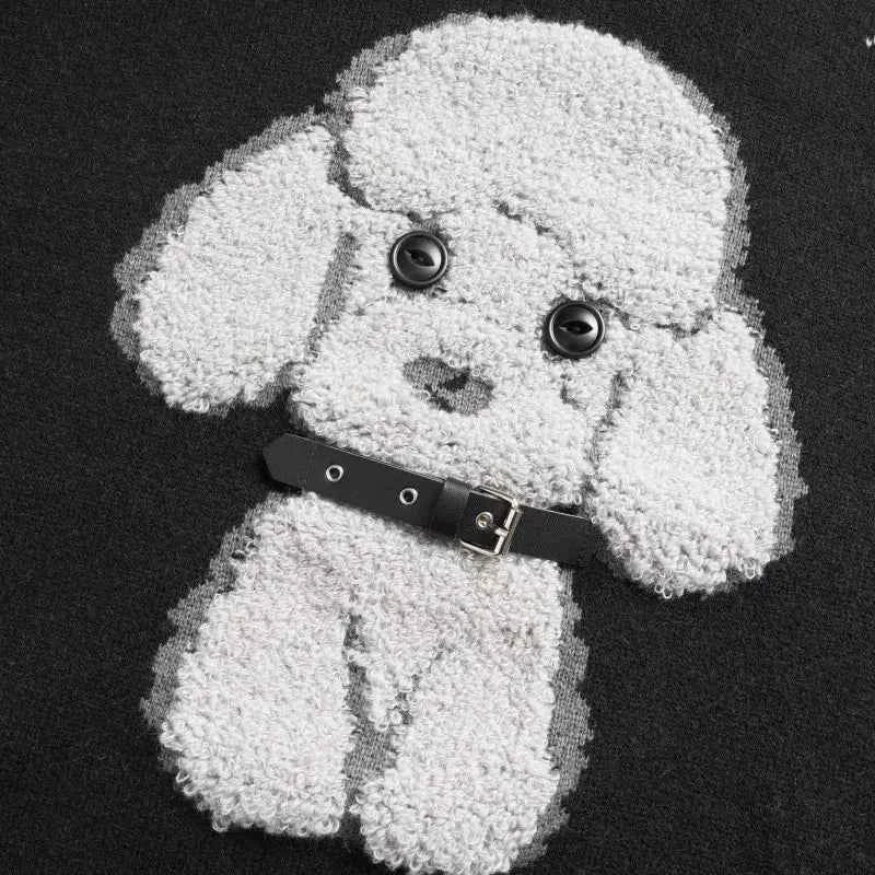 Cute Dog Embroidered O-Neck Collar Knitted Sweater