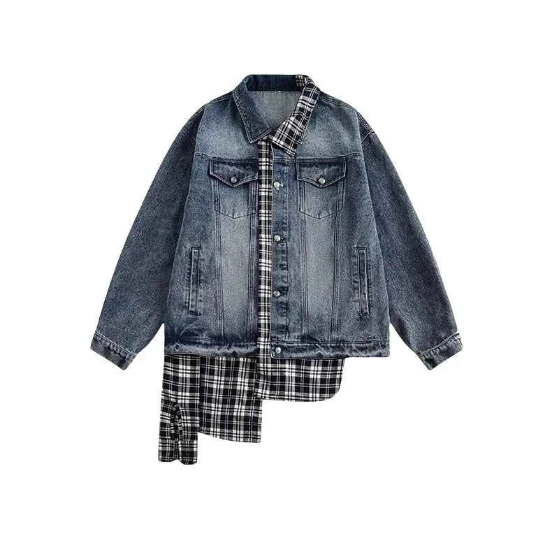 Plaid Patchwork High Street Denim Jacket