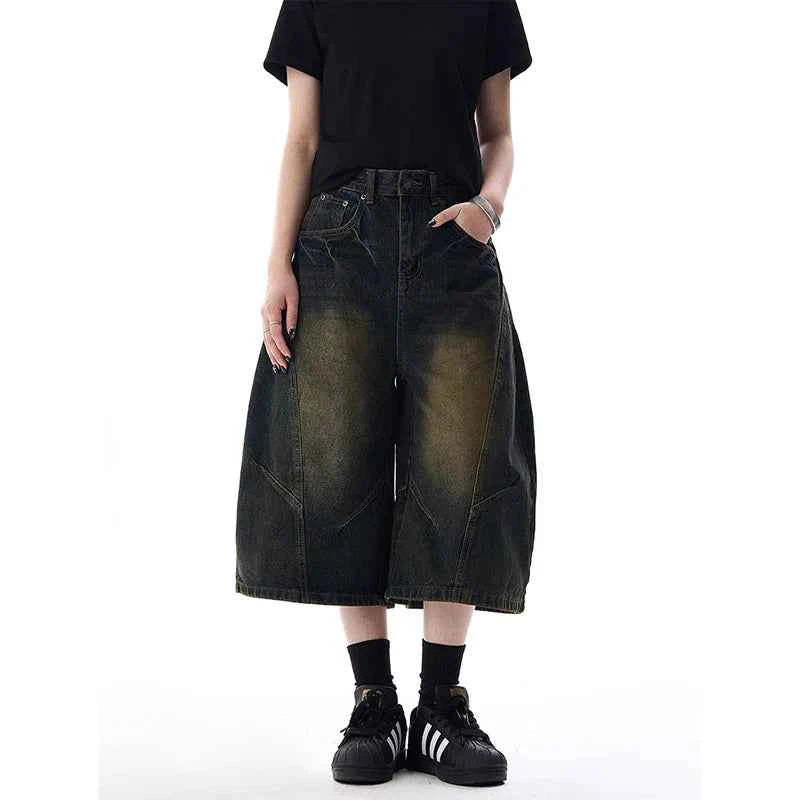 Insulated Streetwear Gothic High Waist Cargo Denim Jorts