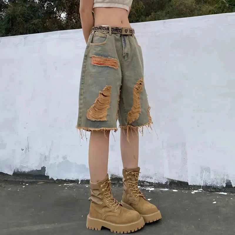 Streetwear Hip Hop Vintage High Street Denim Shorts