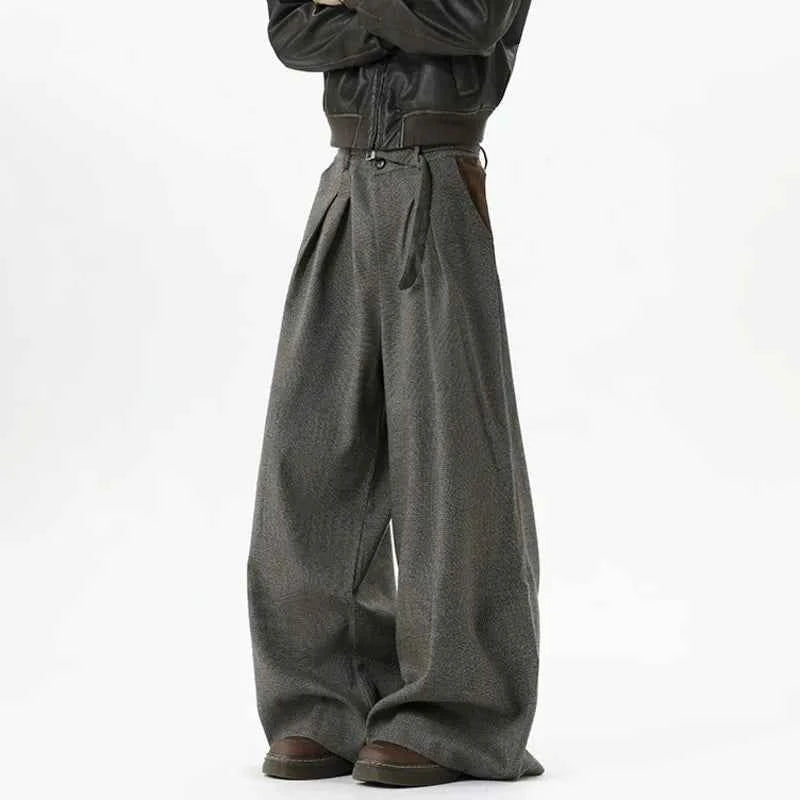 Korean Pleated Patchwork Wide Leg Suit Pants