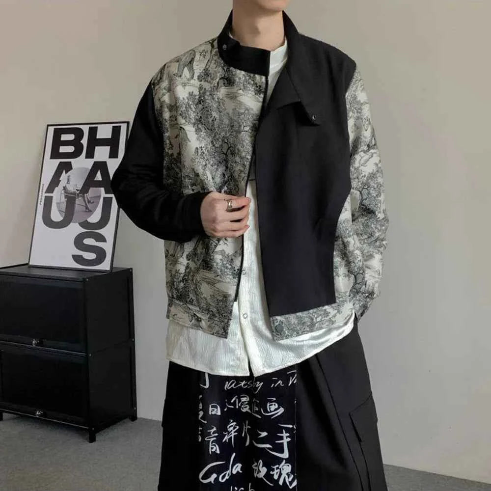Streetwear Ink Painting Jacquard Patchwork Jacket