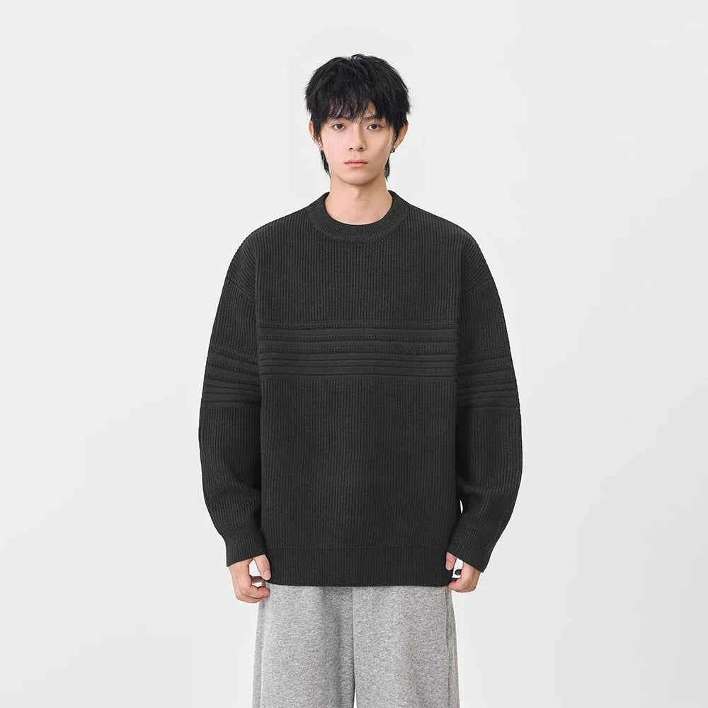 Cozy Textured Striped Crew Neck Sweater