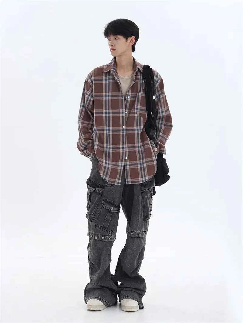 Streetwear Cool Plaid Lapel Autumn Vintage Shirt