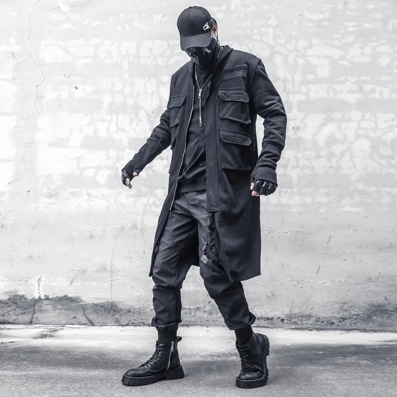 Blackish Gothic Long Trench Multi Pocket Coat