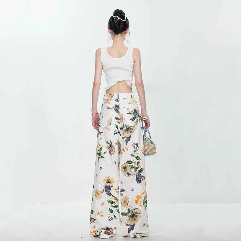 Vintage American Style Summer Flower Jeans