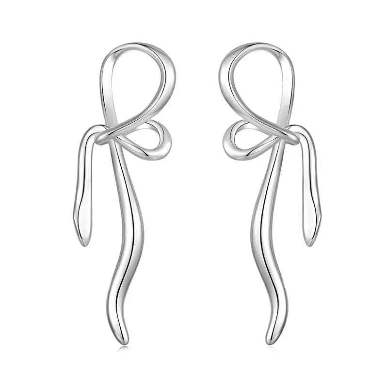 Women Elegant White Gold Plated Bowknot Earrings