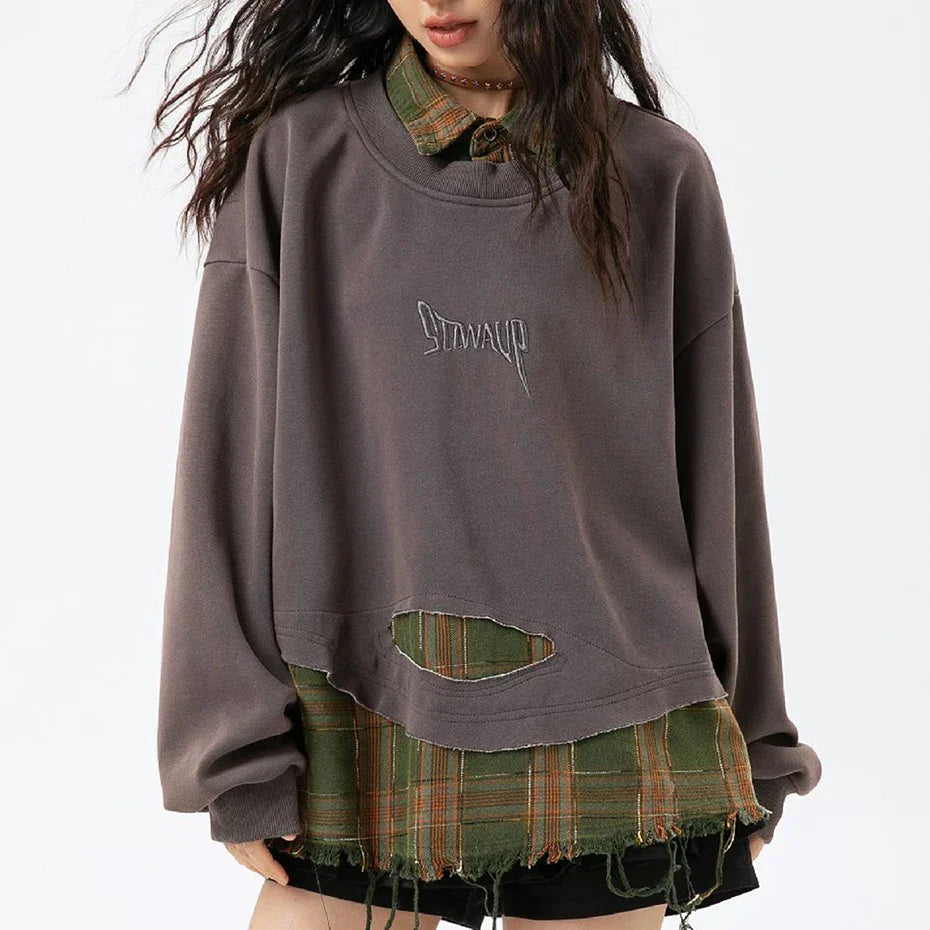 SP Two Pieces Plaid Pullover Sweatshirt