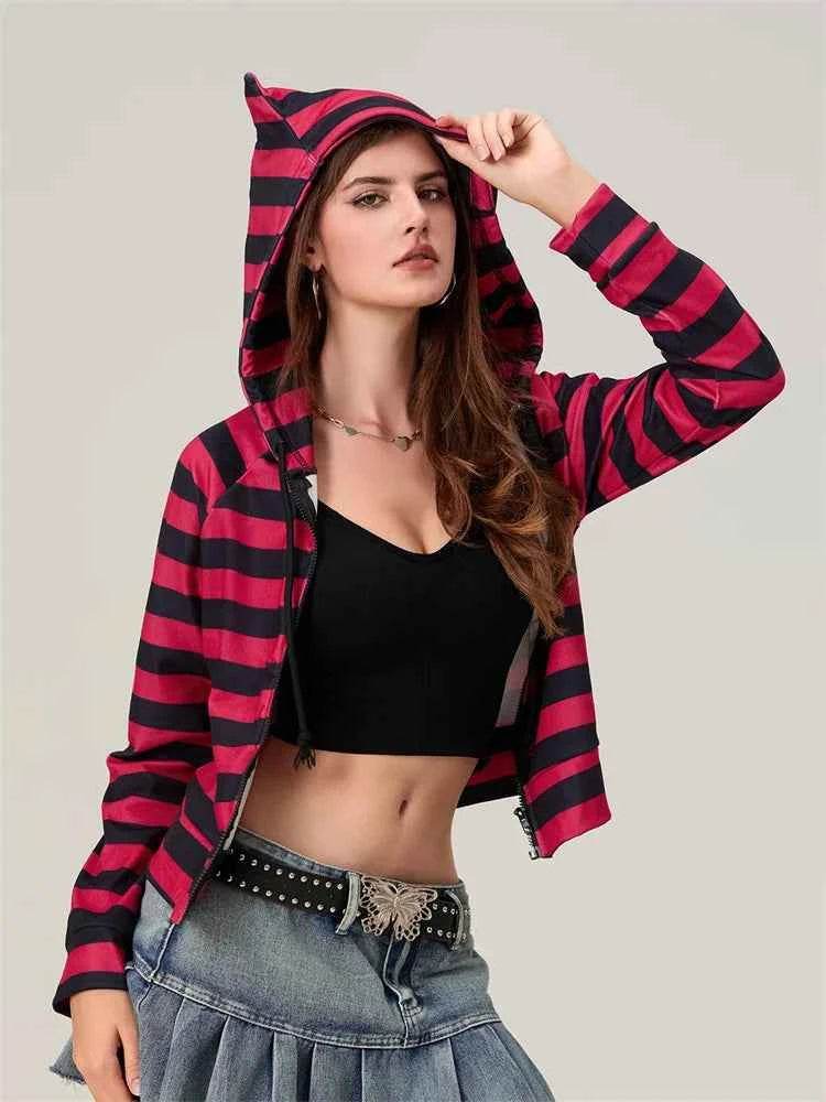 Easy Match Striped Zip-Up Hooded Sweatshirt