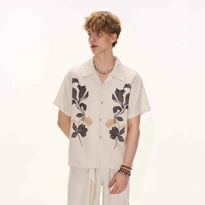 Stylish Loose Fitting Printed Short Sleeve Shirt