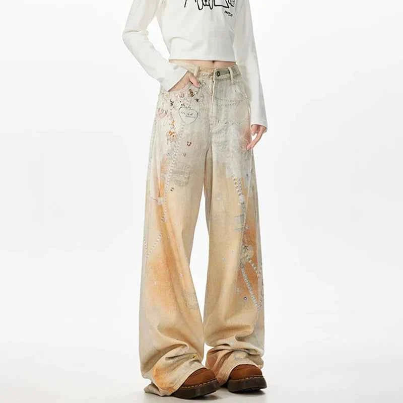 Utility Vibe 3D Printed Straight Wide Jeans