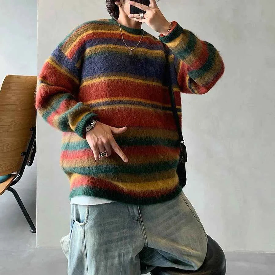 Korean Style Striped Hip Hop Knit Sweater