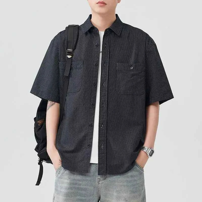 Streetwear Versatile Casual Short Sleeve Striped Shirt