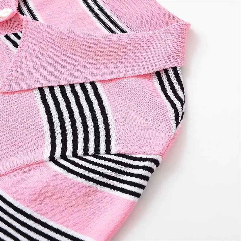Durable Striped Knitted Short Sleeve Cardigan
