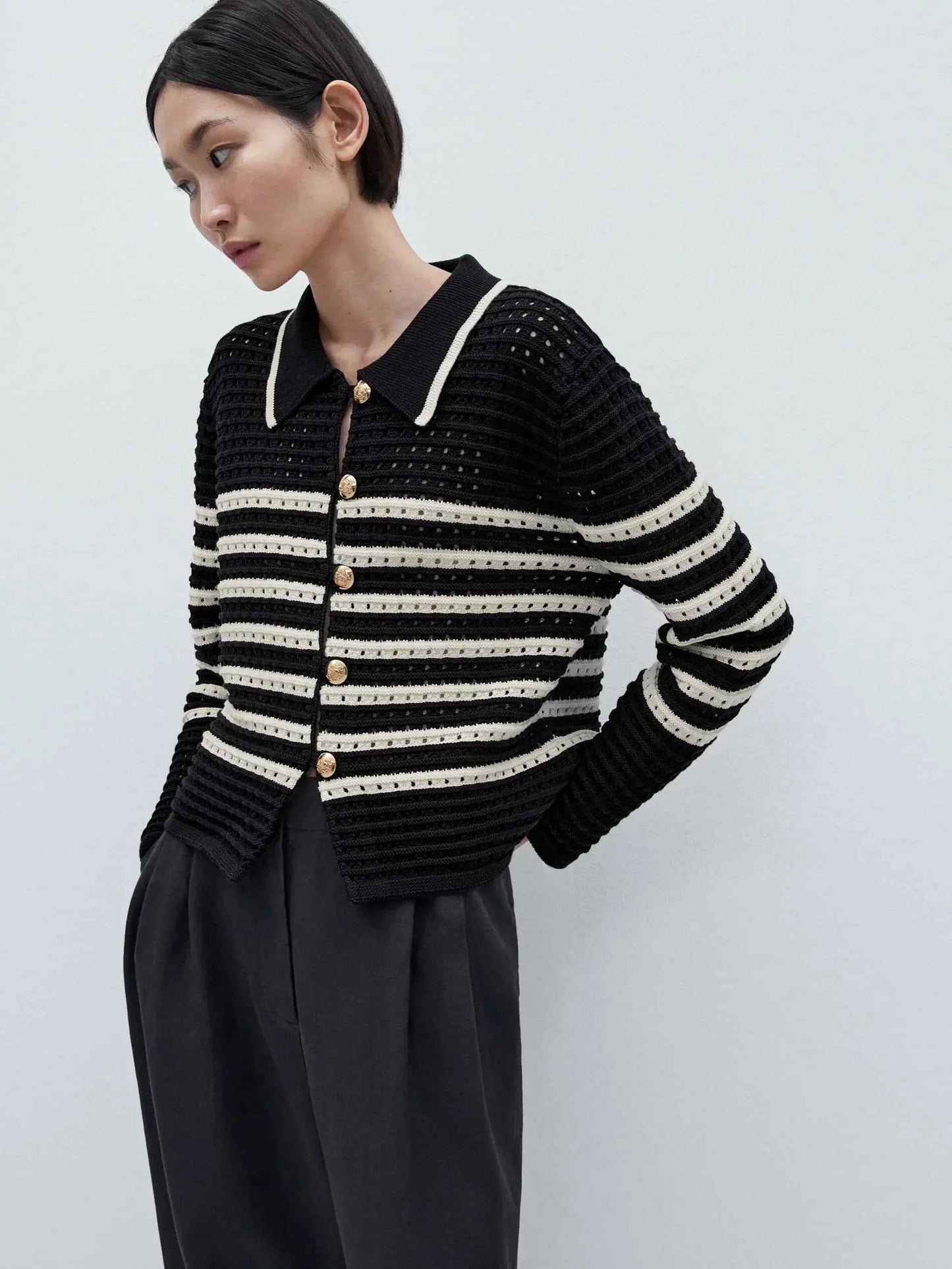 Women Casual Spring Ethereal Striped Knitted Cardigan