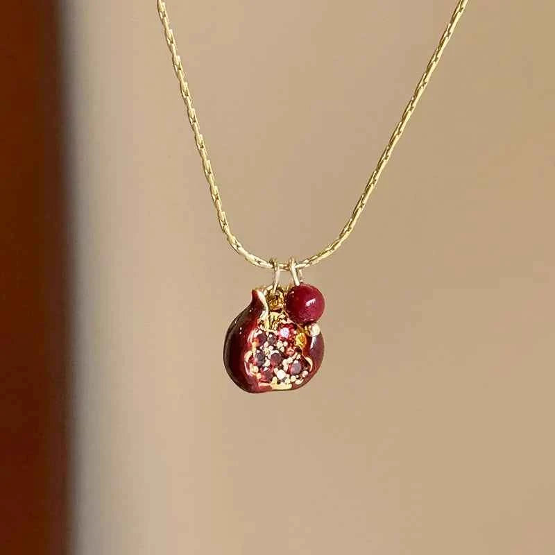 Enamel Pomegranate Gold Necklace