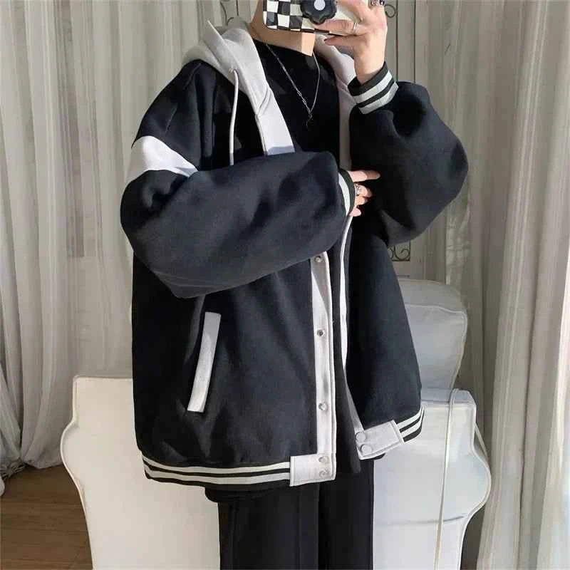 Y2K Stylish Patchwork Hooded Varsity Jacket