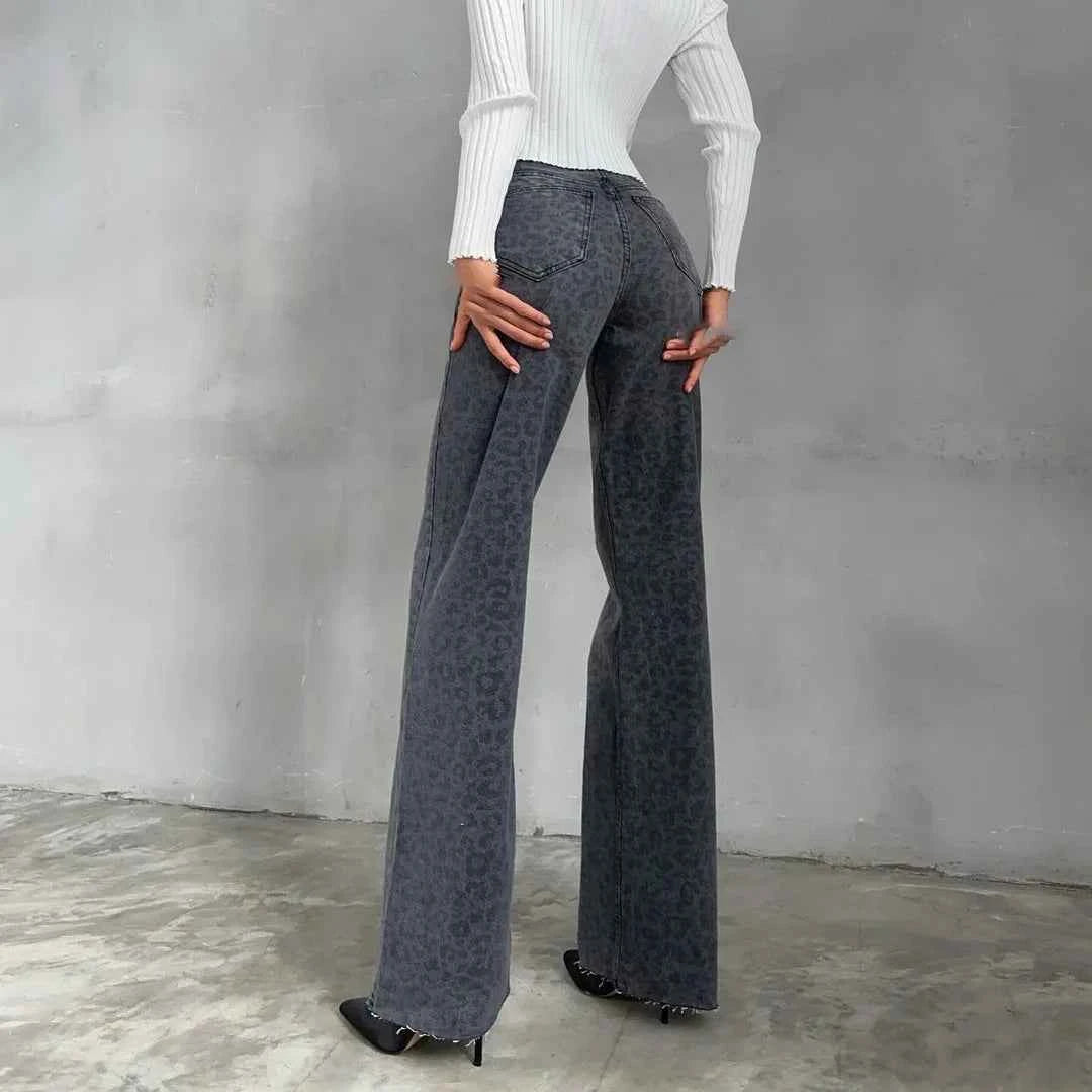 Leopard High Waist Straight Jeans