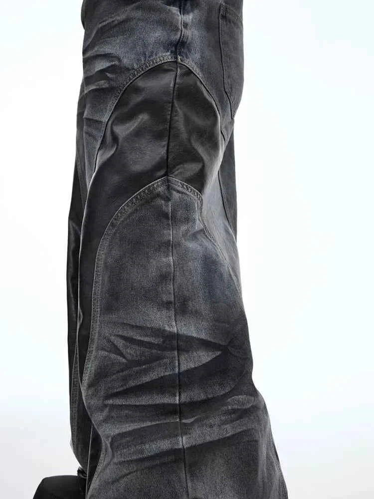 Y2K Vintage Black Cyber PU Leather Jeans