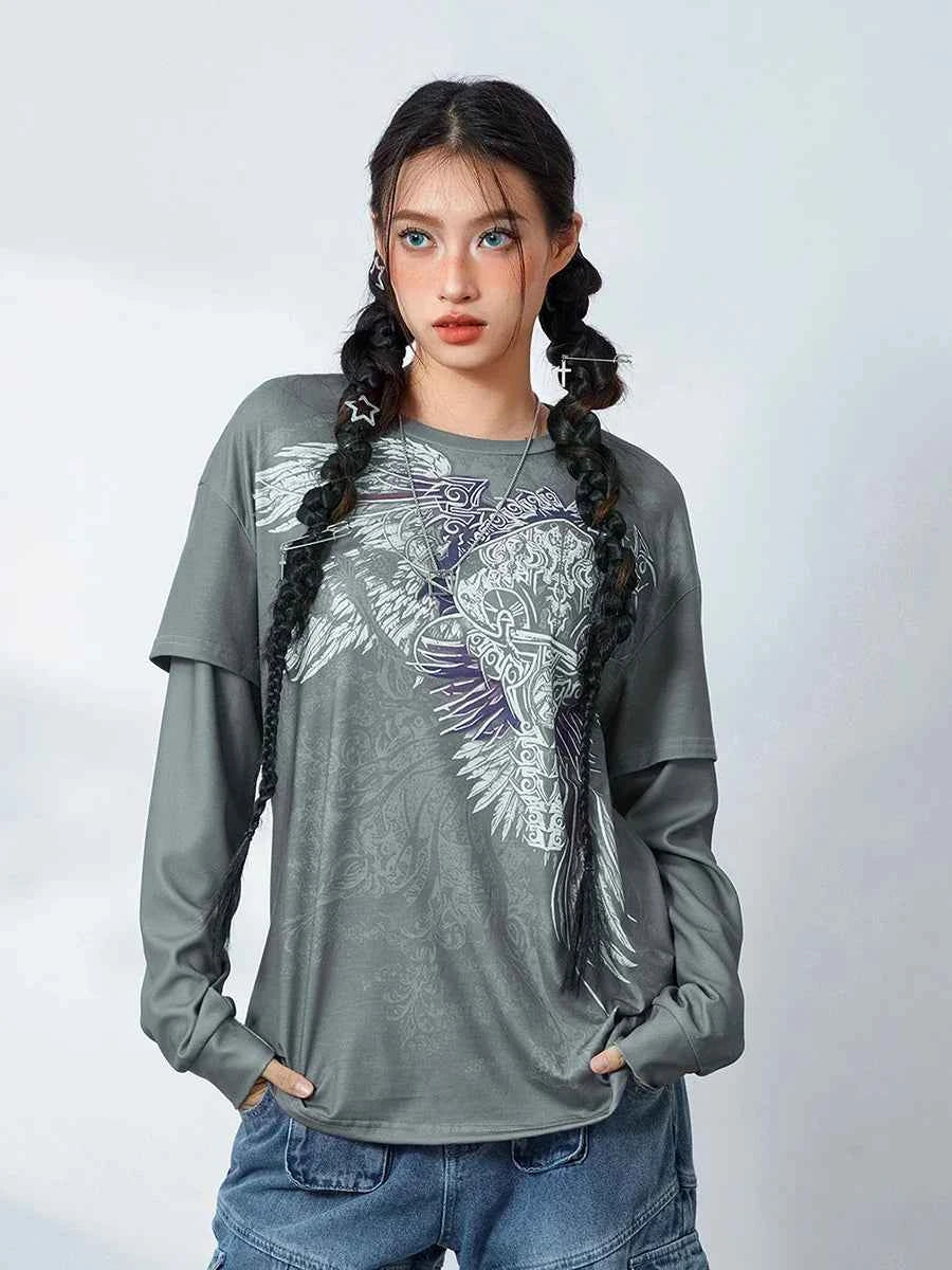 Vintage Grunge Graphic Long Sleeve T-Shirt