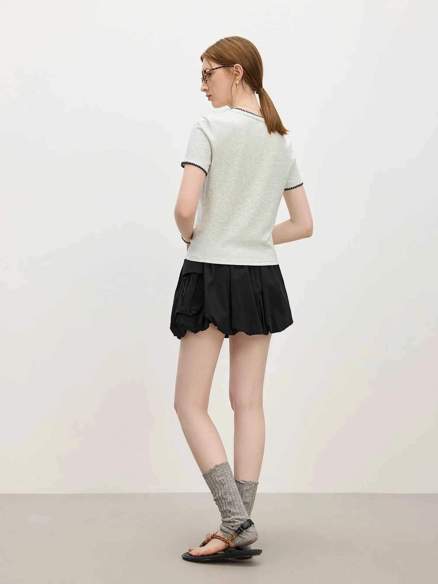 Embroidered Shell Contrast Color Puppy T-Shirt
