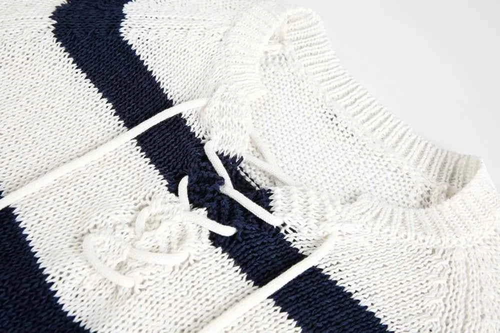 Y2K Plush Striped Lace Up Knitted Sweater