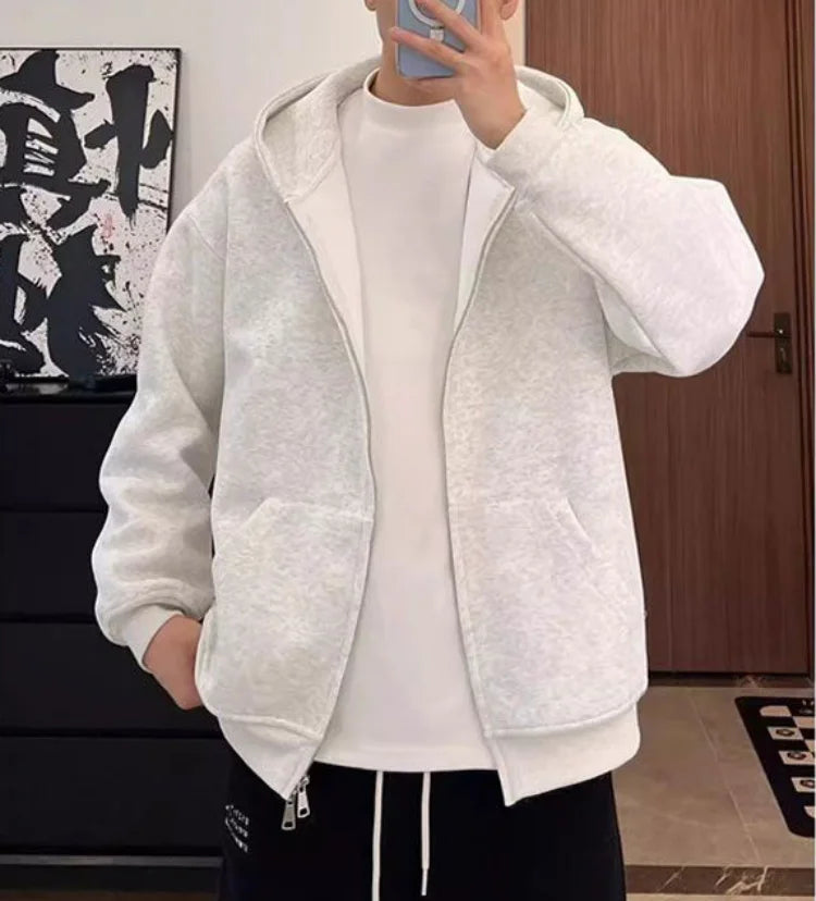 Plain Color Double Zipper Hoodie