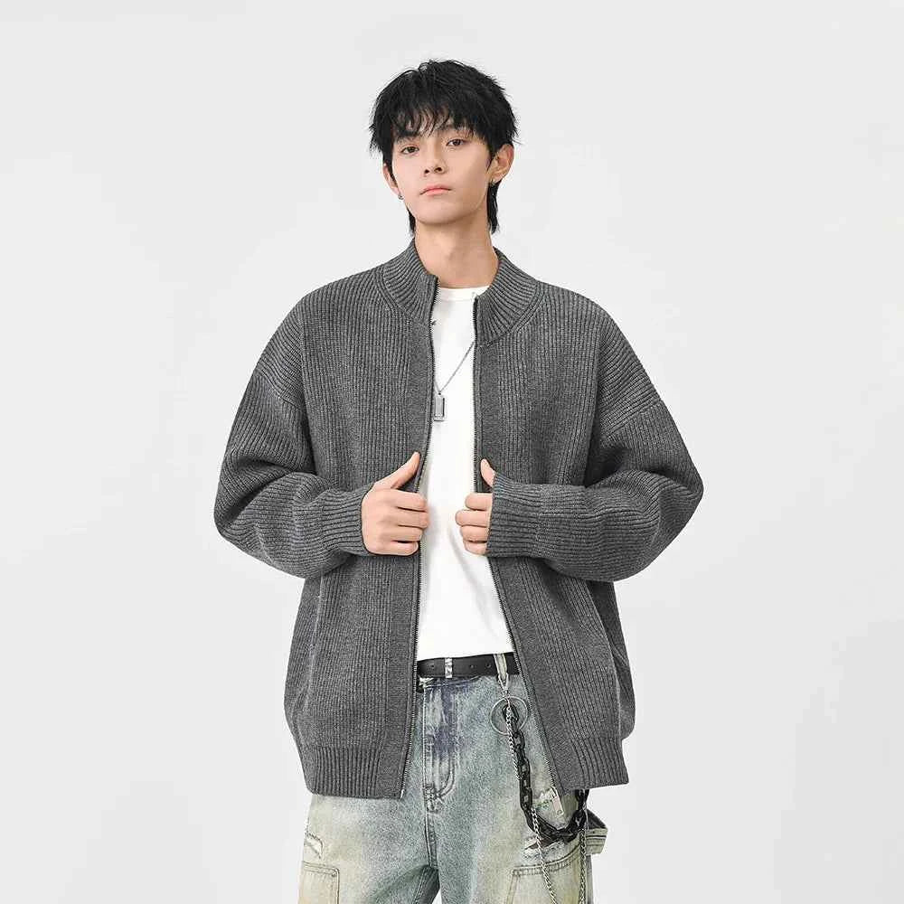 Cozy Ribbed Knit Mock Neck Cardigan