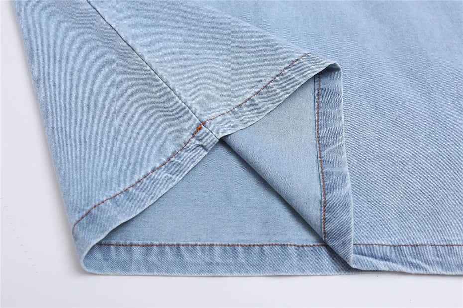 Summer Streetwear Embroidered Patch Denim T-Shirt