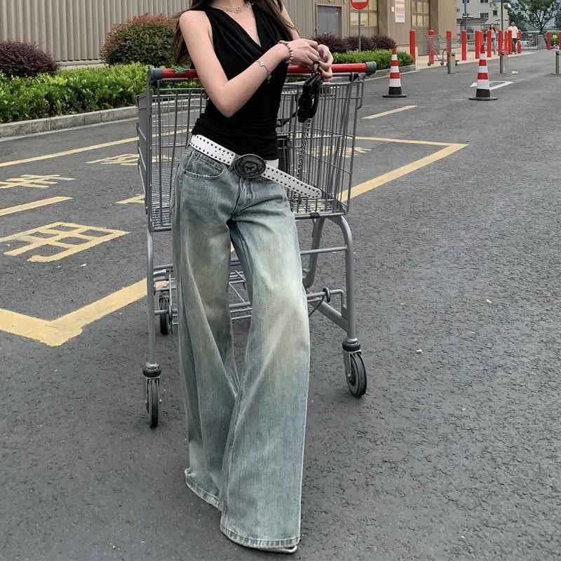 Y2K Vintage Low Rise Ripped Wide Leg Jeans
