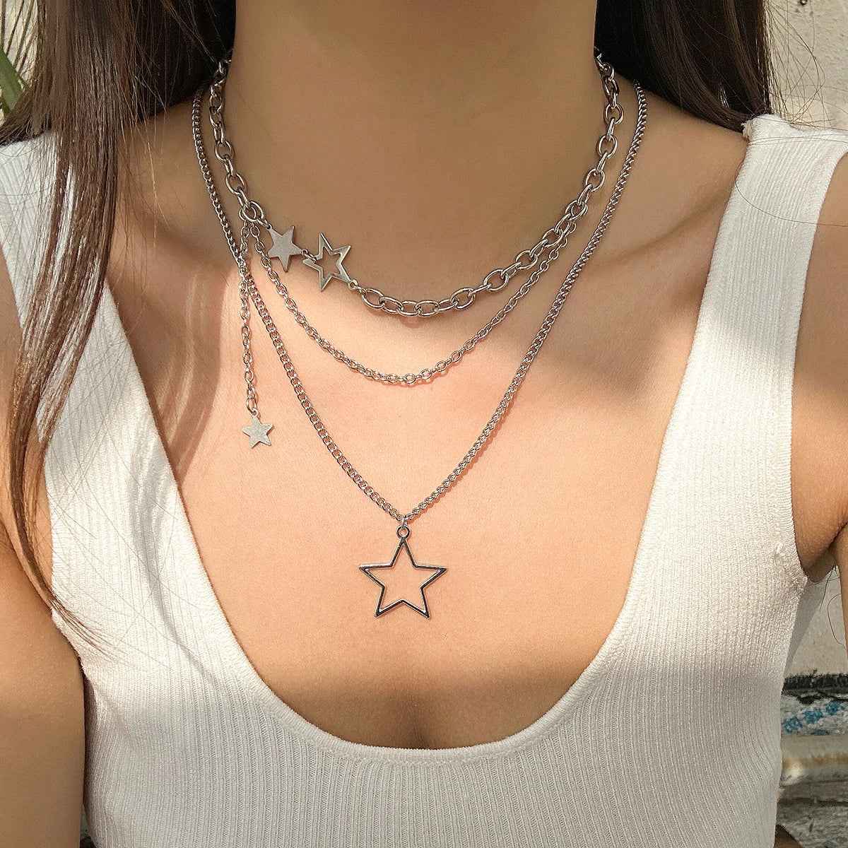 Trendy Y2K Star Pendant Multi-Layered Necklace