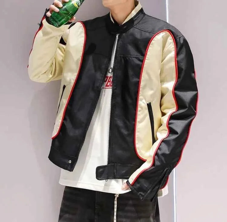Irregular Patchwork Classic Style Motorcycle Leather Jacket