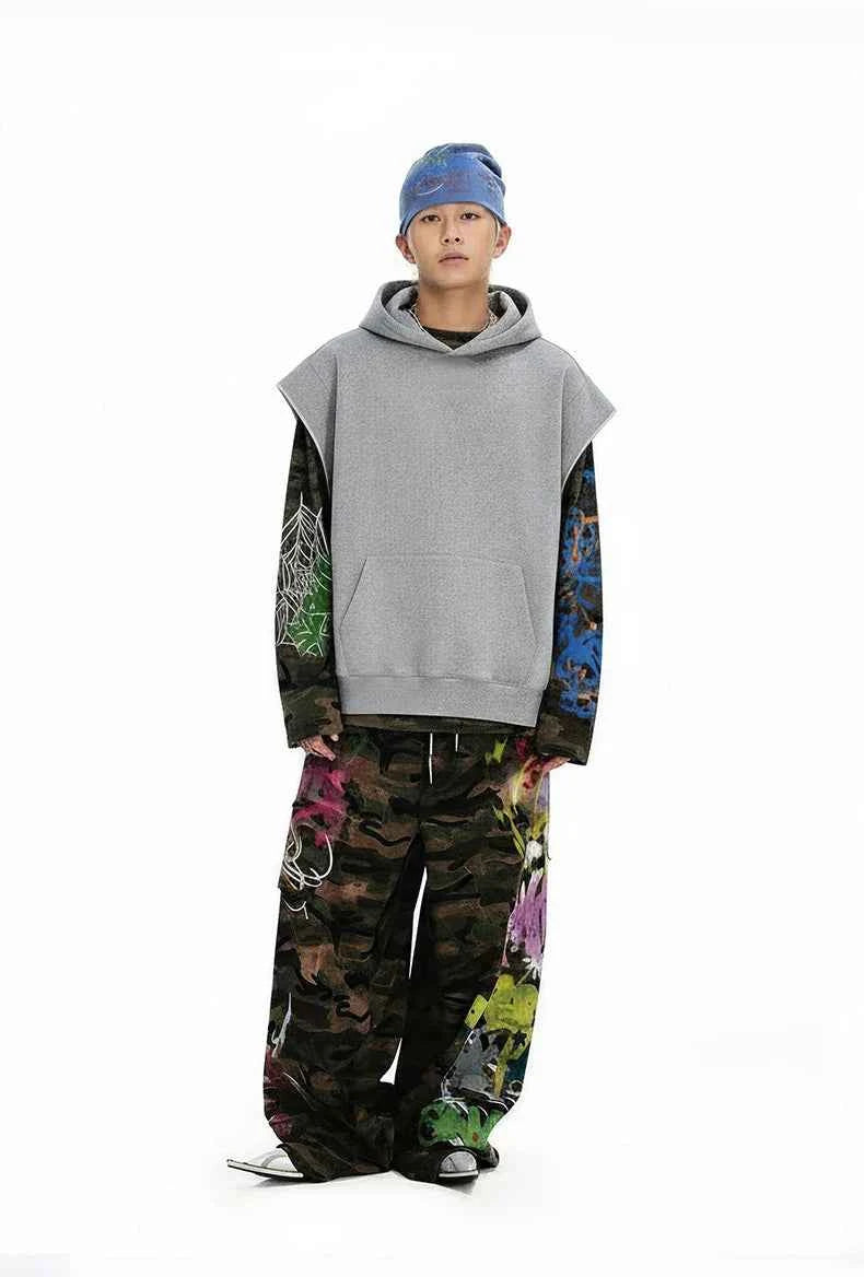 Heavyweight Casual Rolled Edge Sleeveles Hoodie