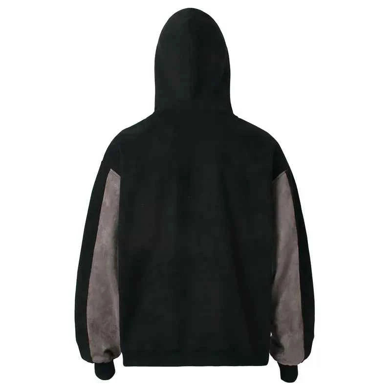 Streetwear Grunge Patchwork Suede Hoodie