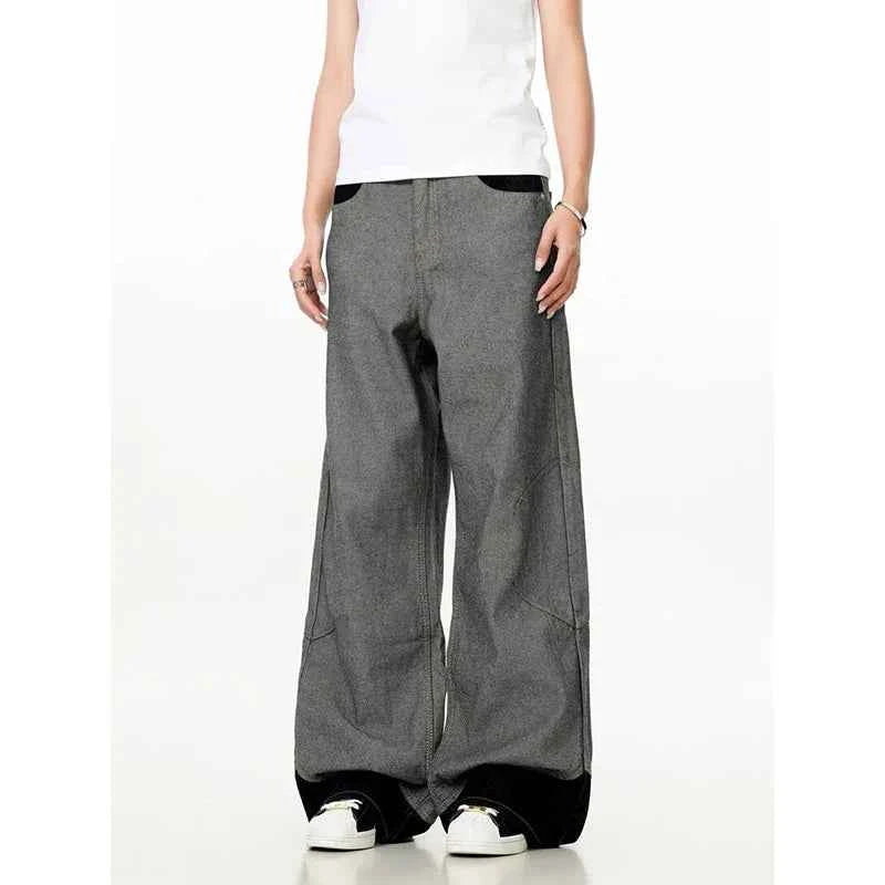 Stylish High Waist Baggy Retro Gray Denim Jeans
