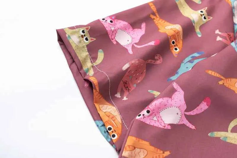 Flattering Funny Cartoon Cat Beach Button Shirt