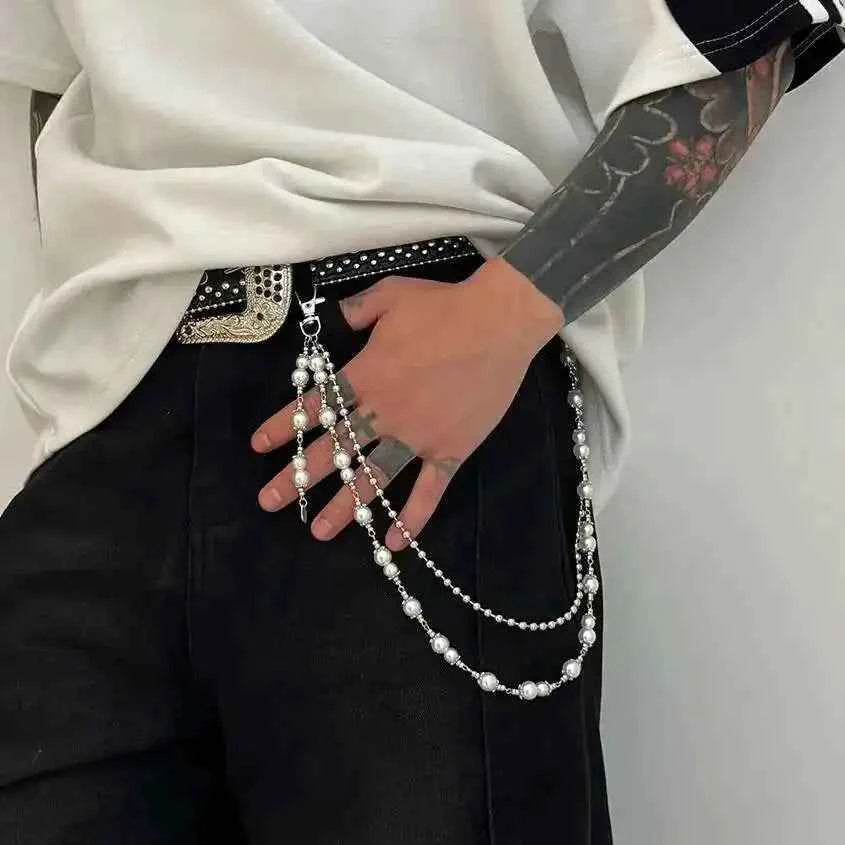 Unique Faddish Imitation Pearl Alloy Waist Chain