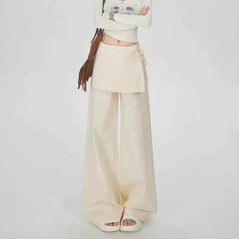Vintage Casual Lace-Up High Waist Pants